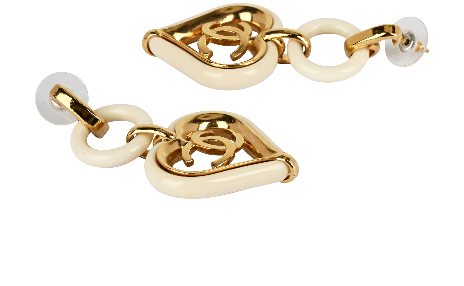 Chanel 22 Heart Earrings, &pound;620, Jewellery, Gold/White, Acetate/Brass, Other view