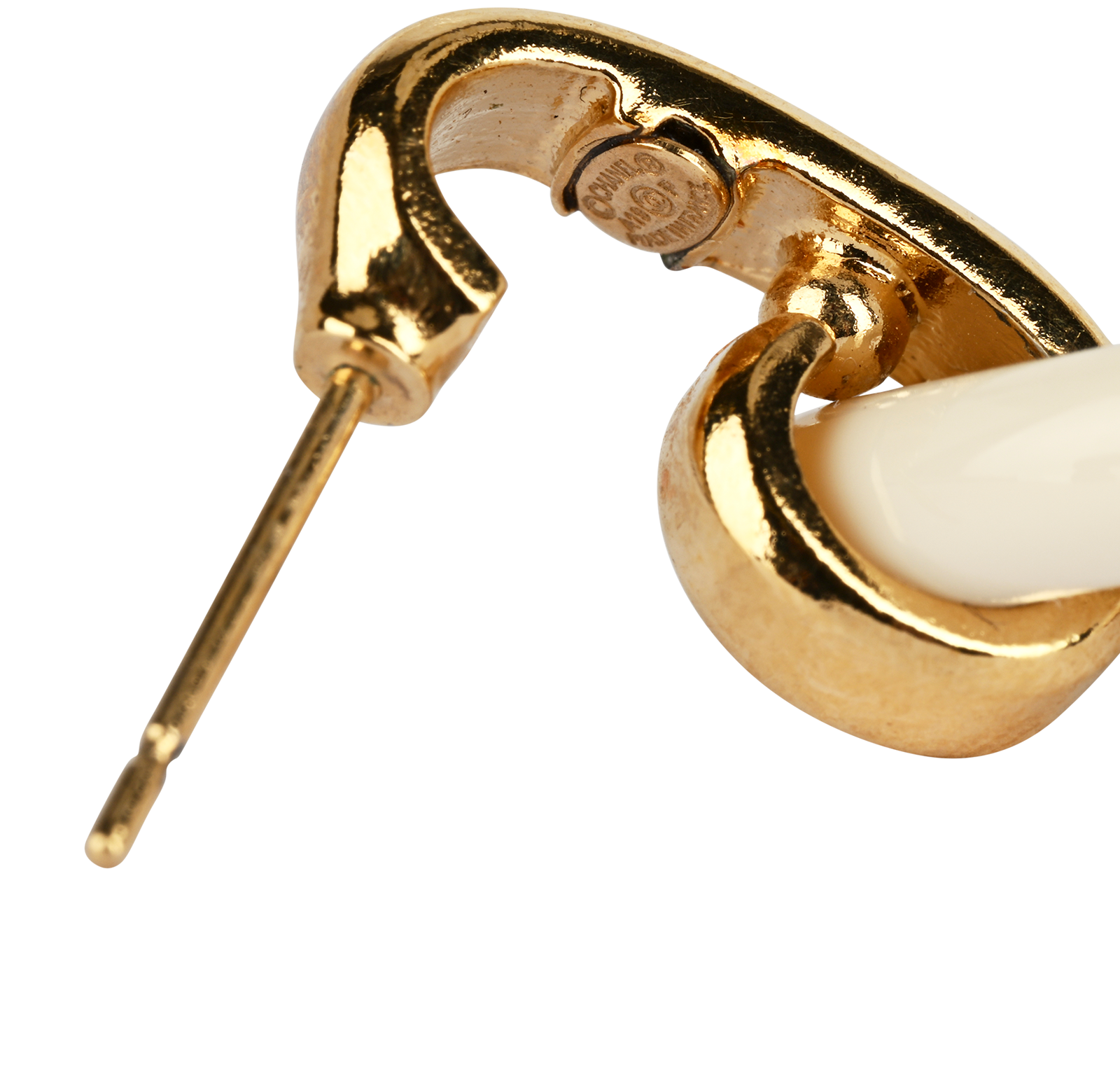 Chanel 22 Heart Earrings, &pound;620, Jewellery, Gold/White, Acetate/Brass, Other view