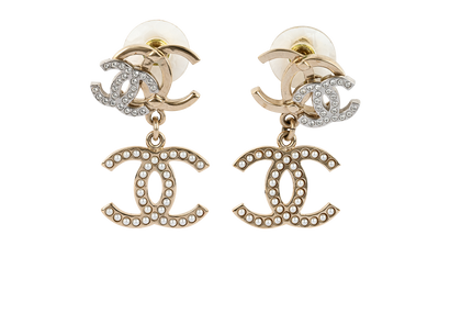 Chanel B21A CC Drop Earrings, &pound;695, Jewellery, Gold, Brass, Front view