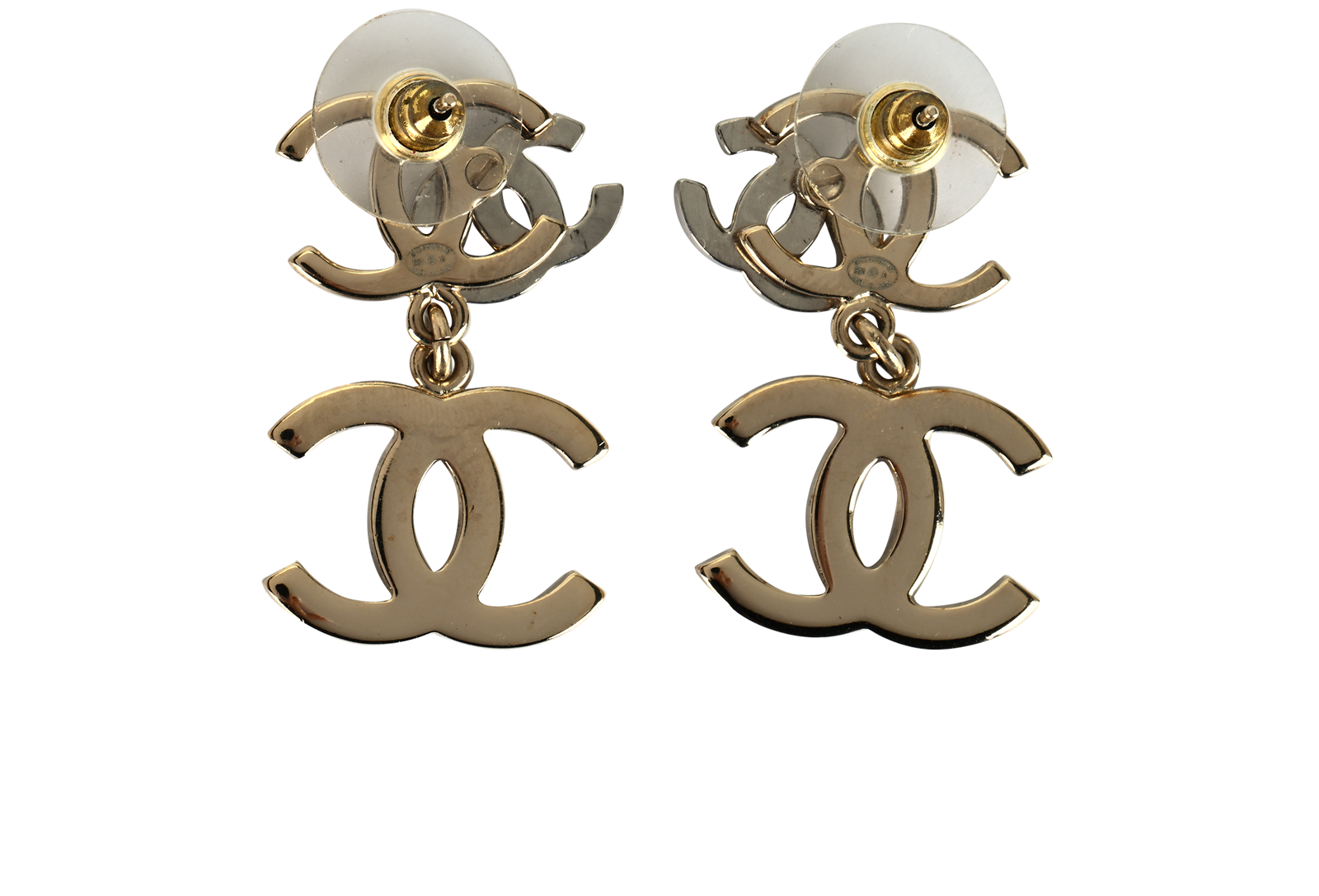 Chanel B21A CC Drop Earrings, &pound;695, Jewellery, Gold, Brass, Back view