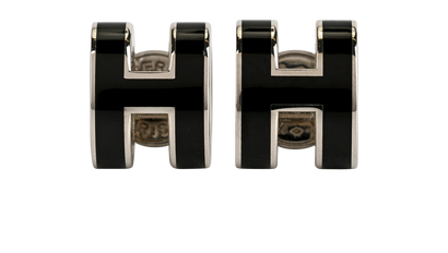 Hermes H Earrings, &pound;295, Jewellery, Black/Silver, Brass/Enamel Coated Ceramic, Front view