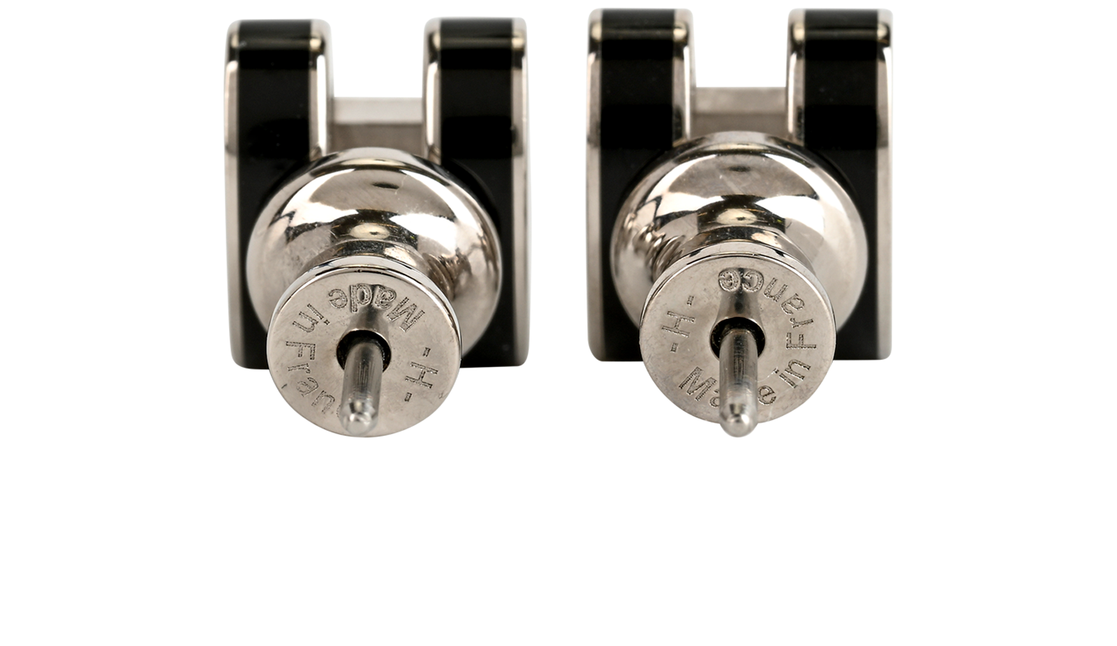 Hermes H Earrings, &pound;295, Jewellery, Black/Silver, Brass/Enamel Coated Ceramic, Back view