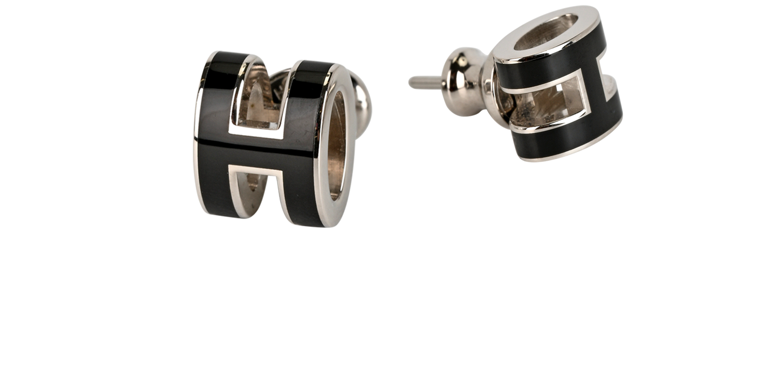 Hermes H Earrings, &pound;295, Jewellery, Black/Silver, Brass/Enamel Coated Ceramic, Other view