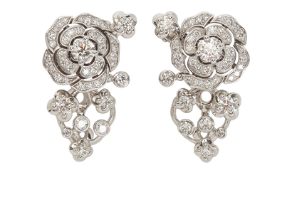Chanel Bouton De Camelia Earrings, &pound;8,500, Jewellery, Silver, White Gold, Front view