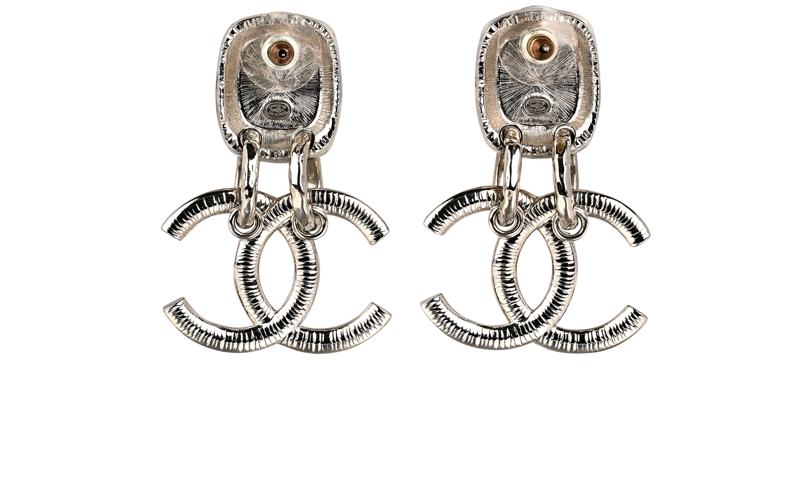 Chanel A22A CC Logo Earrings, &pound;550, Jewellery, Silver, Brass, Back view