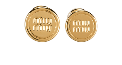 Miu Miu Logo Stud Earrings, &pound;190, Jewellery, Gold, Brass, Front view