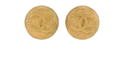 Chanel 94P CC Clip On Earrings, &pound;375, Jewellery, Gold, Yellow Gold Plated, Front view