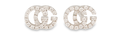Gucci GG Xs Stud Earrings, &pound;850, Jewellery, Silver, White Gold, Front view