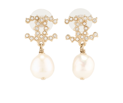 Chanel CC Pearl Drop Earrings, Brass, Gold, MIF, B, 3*