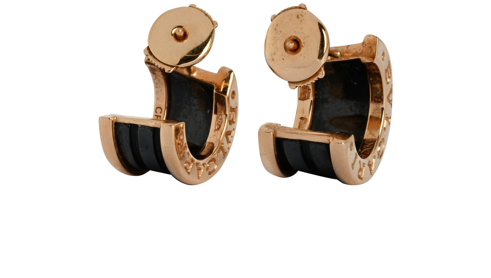 Bulgari B.zero1 Earrings, &pound;1,750, Jewellery, Black/Rose Gold, Enamel Coated Ceramic/Rose Gold, Back view