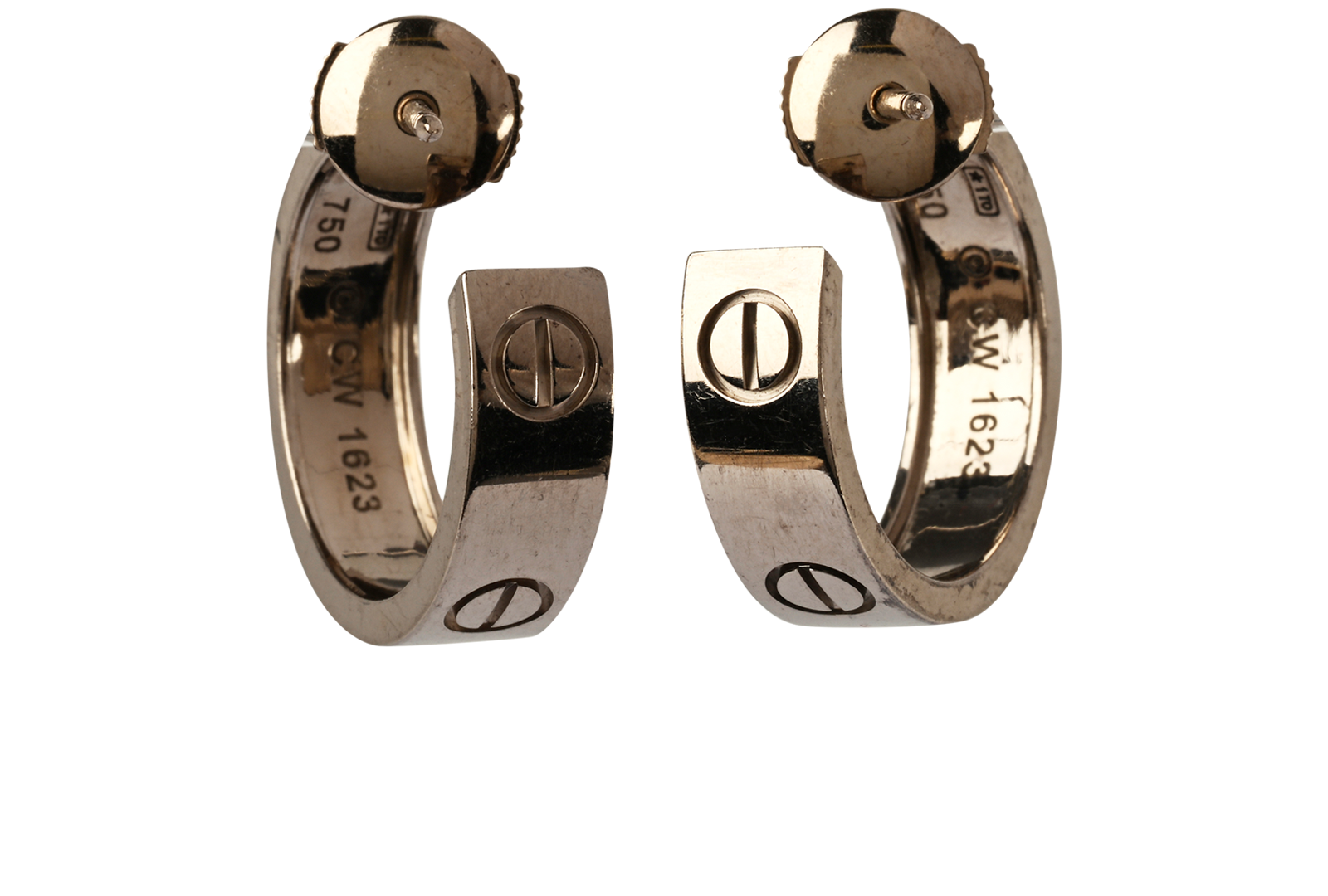 Cartier Love Hoop Earrings, &pound;1,400, Jewellery, Silver, White Gold, Back view