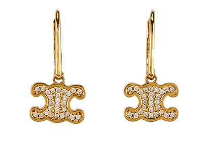 Celine Triomphe Rhinestone Earrings, &pound;350, Jewellery, Gold, Brass, Front view