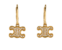 Celine Triomphe Rhinestone Earrings, Brass, Gold, 3*