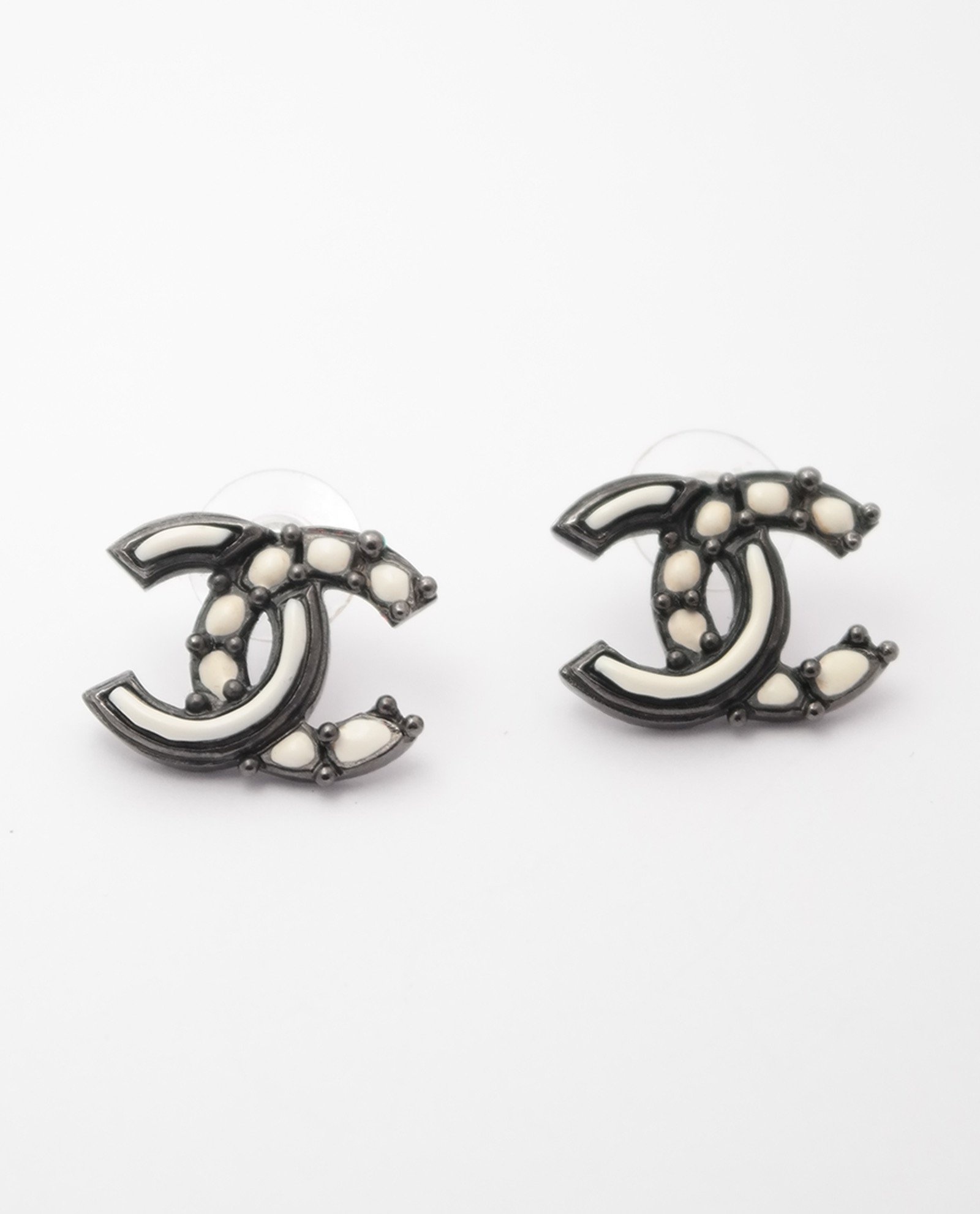 Chanel Earrings Black And White