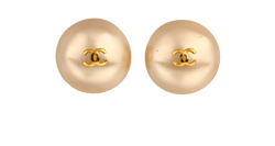 Chanel 2.6 CC Clip On Earrings, Brass/Faux Pearl, Gold, 2*