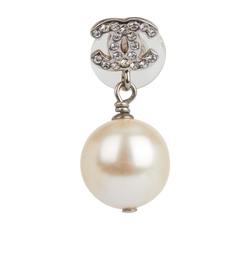 Chanel B14V Embellished CC Drop Single Stud Earring, Brass, Silver, 3*