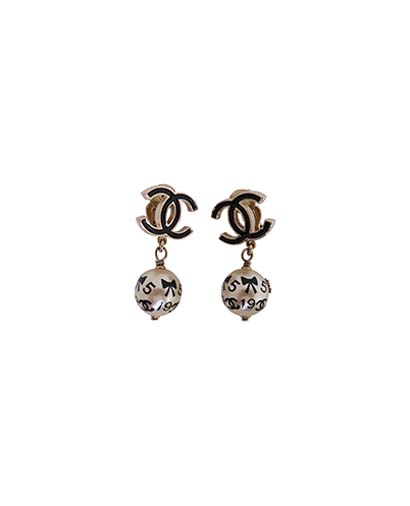 Chanel Pearl Drop Bow Earrings, front view