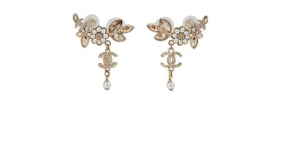 Chanel CC Floral Pearls And Crystals Stud Ear Cuff, front view