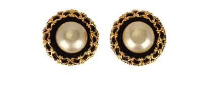 Chanel 1986 Chain Around Clip On Earrings, &pound;495, Jewellery, Black/Gold, Leather, Front view