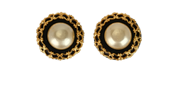 Chanel 1986 Chain Around Clip On Earrings,Brass/Leather/Pearl,Gold,B,2*