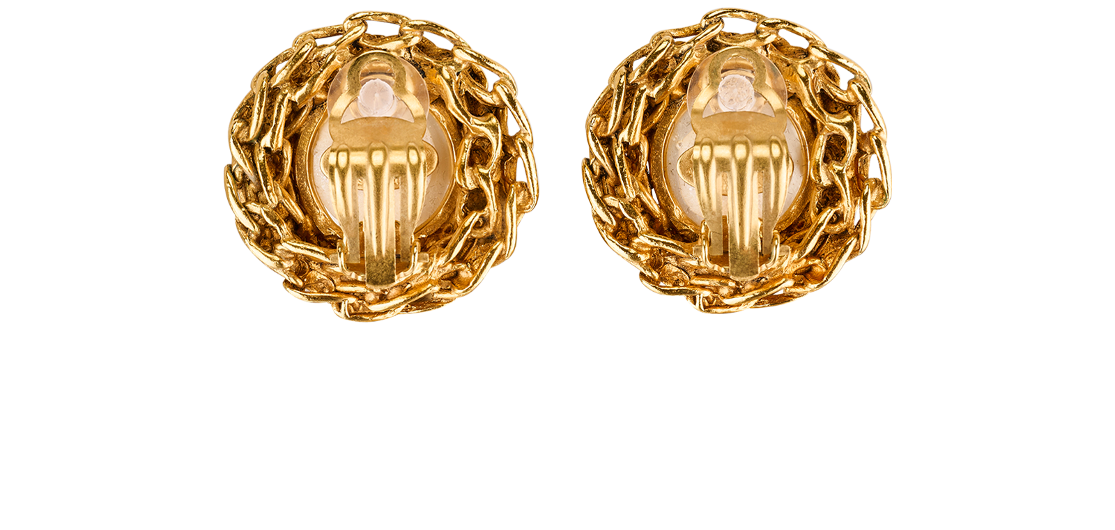 Chanel 94A Round Clip-On Earrings, &pound;395, Jewellery, Gold/White, Brass/Faux Pearl, Back view