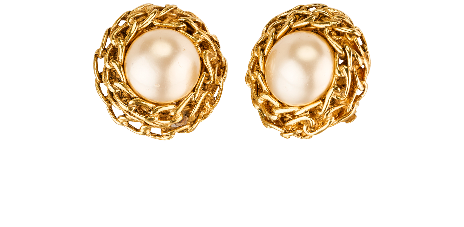 Chanel 94A Round Clip-On Earrings, &pound;395, Jewellery, Gold/White, Brass/Faux Pearl, Other view