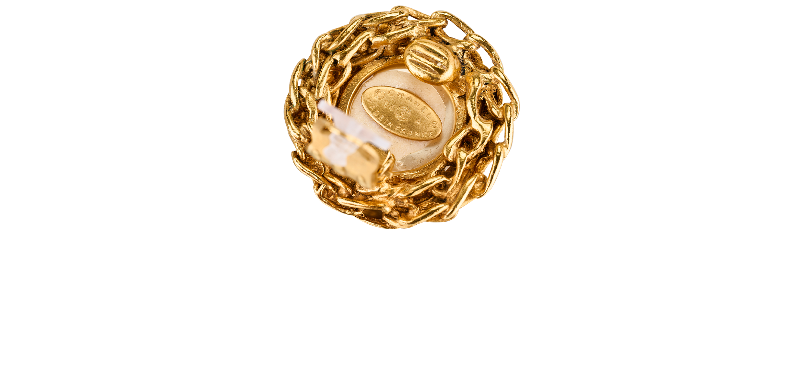 Chanel 94A Round Clip-On Earrings, &pound;395, Jewellery, Gold/White, Brass/Faux Pearl, Other view