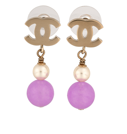 Chanel CC 2018 Bead Drop Earrings, &pound;275, Jewellery, Purple/Silver, Resin, Front view