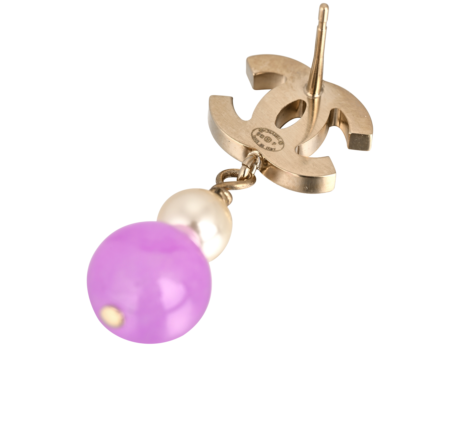 Chanel CC 2018 Bead Drop Earrings, &pound;275, Jewellery, Purple/Silver, Resin, Other view