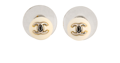 Chanel 05V CC Studs, &pound;350, Jewellery, White, Brass/Enamel Coated Ceramic, Front view