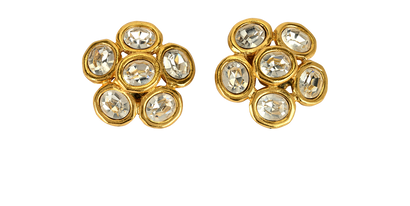 Chanel Clip On Diamante Flower Earrings, &pound;450, Jewellery, Gold, Brass, Front view