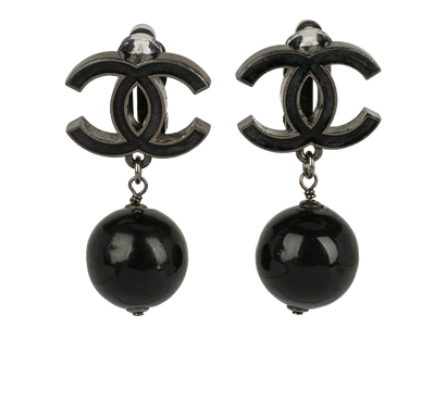 Chanel 10C Clip On Earrings, £350, Jewellery, Black, Brass, Front view