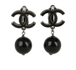 Chanel 10C Clip On Earrings, Brass, Black, 2*