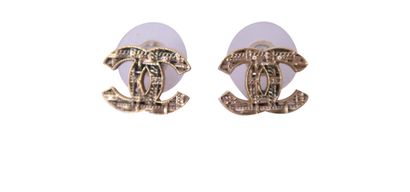 Chanel Double C Woven Stud Earrings, front view