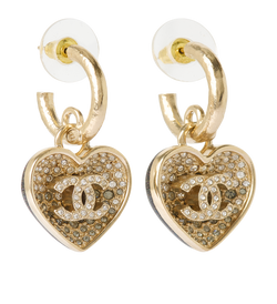 Chanel C23P Embellished Heart Drop Earrings, Brass, Gold, B/DB, 3*