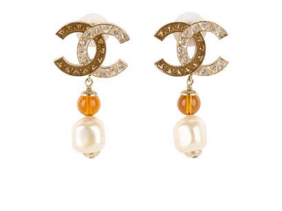 Chanel B19A Embellished CC Dangle Earrings, front view