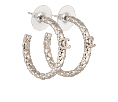 Chanel B15K CC Hoop Earrings, &pound;395, Jewellery, Silver, Brass, Front view