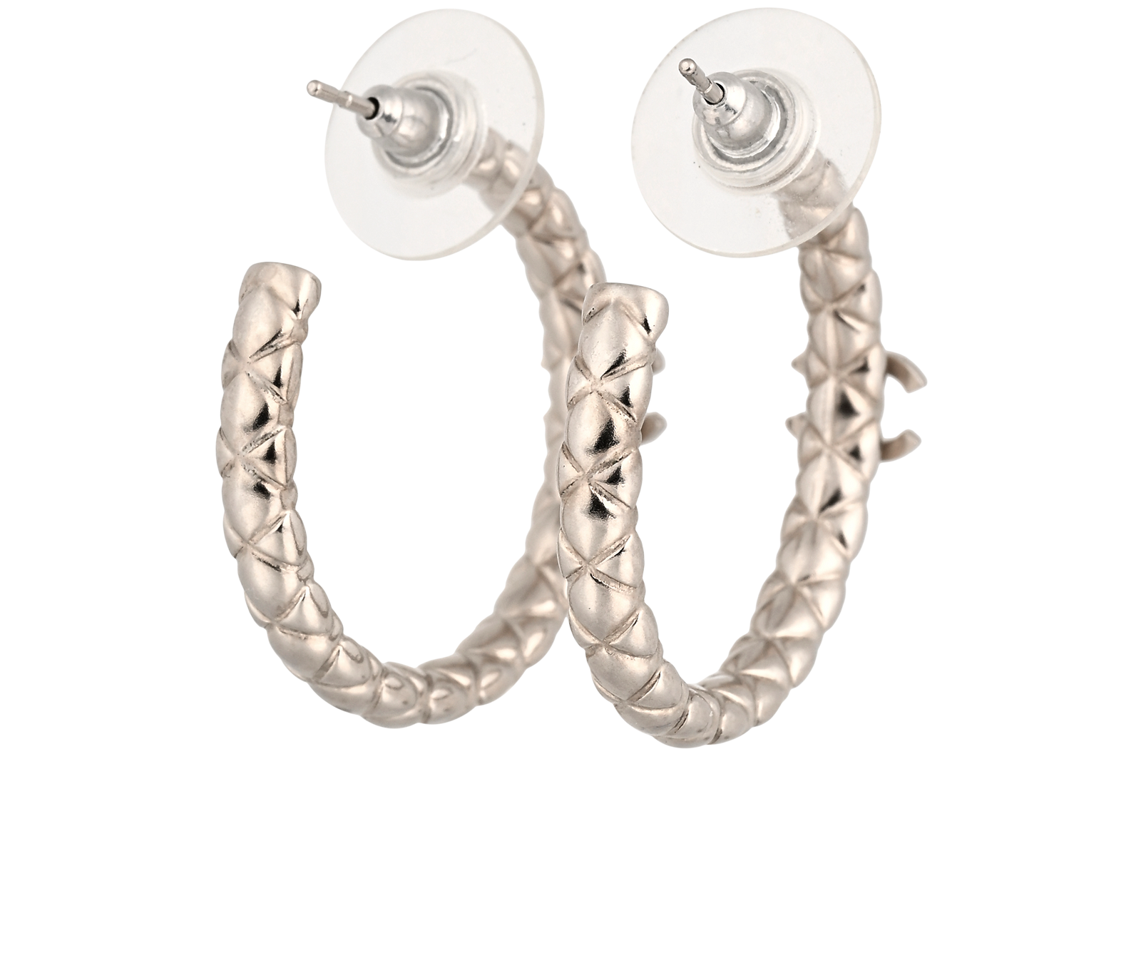 Chanel B15K CC Hoop Earrings, &pound;395, Jewellery, Silver, Brass, Back view