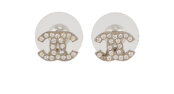 Chanel 09C Embellished CC Earrings, Brass, Silver, DB, 2*
