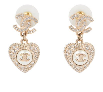 Chanel Pearl Drop Heart Earrings, front view