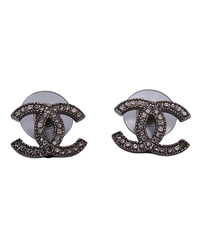 Chanel CC logo Crystral Stud Earrings, &pound;210, Accessories, Silver, Silver, Front view