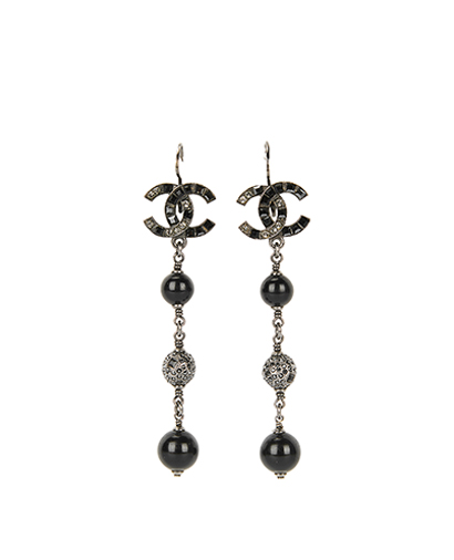 Chanel CC Pewter 2015 Drop Earrings, front view