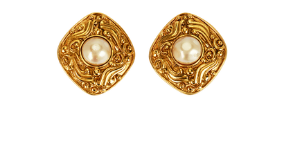 Chanel 1980 Square Clip On Earrings, &pound;420, Jewellery, Gold, Brass, Front view