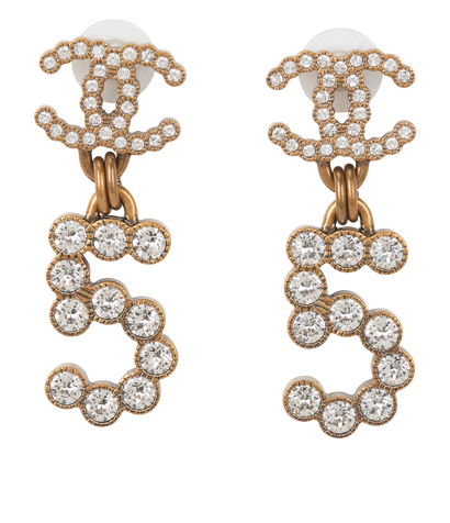 Chanel B20S CC & Number 5 Earrings, &pound;850, Jewellery, Gold, Brass, Front view