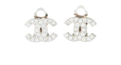 Chanel 08V CC Crystal Earrings, £420, Jewellery, Silver, Brass/Crystal, Front view