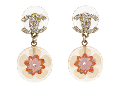 Chanel CC 16C Flower Drop Earrings, &pound;320, Jewellery, Orange/Silver, Crystal/Resin, Front view
