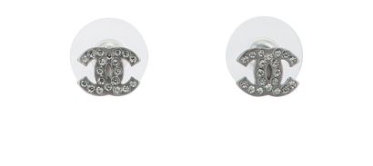 Chanel Spring 2009 CC Crystal Stud Earrings, £450, Jewellery, Grey, Brass, Front view