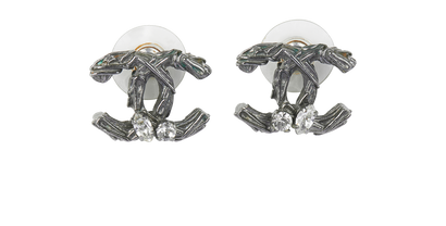 Chanel B13A CC Embellished Earrings, £490, Jewellery, Grey, Brass, Front view