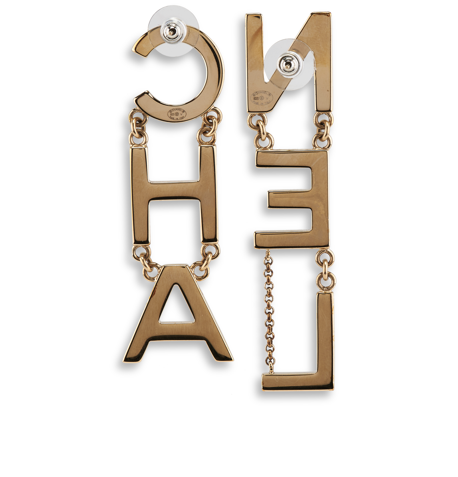 Chanel B20 Letter Drop Earrings, &pound;950, Jewellery, Gold, Brass, Back view