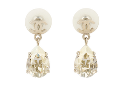 Chanel CC Teardrop Crystal Earrings, Brass, Silver Colour, A13 (2013),3*